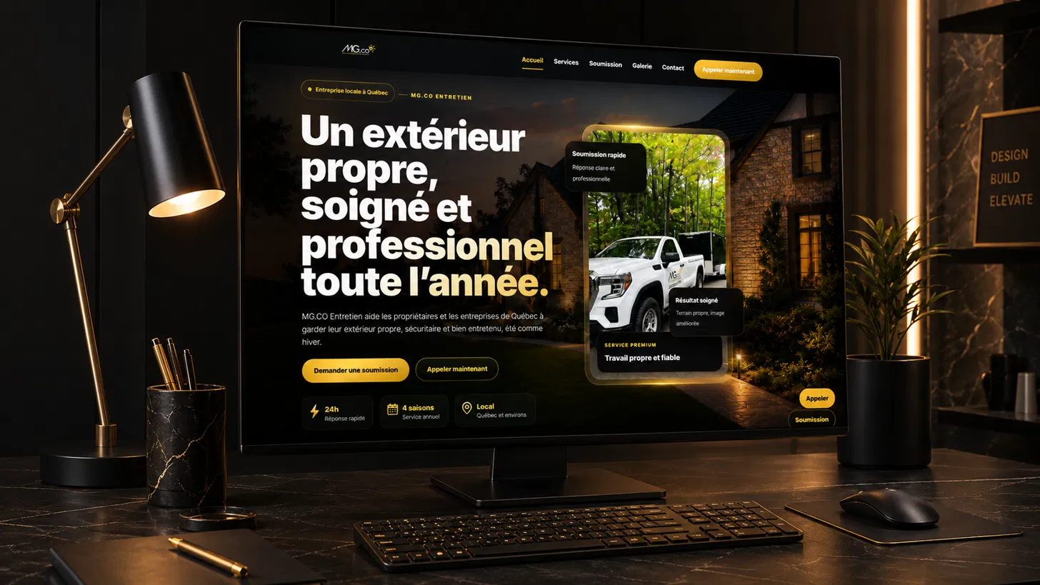 Aperçu du site MG.CO Entretien conçu par WebDream Studio, affiché sur écran